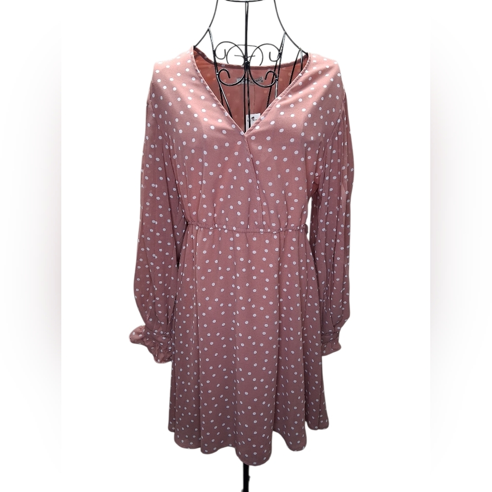 NWT Versona Blush Long Sleeve Polka Dot Dress